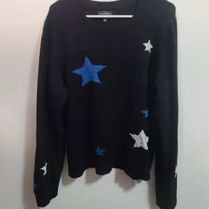 Lucky Brand Black Sweater with Blue and White Stars Intarsia Pullover